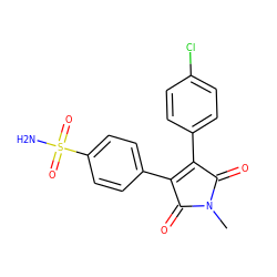 CN1C(=O)C(c2ccc(Cl)cc2)=C(c2ccc(S(N)(=O)=O)cc2)C1=O ZINC000169311100