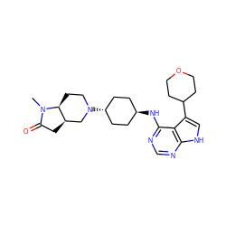 CN1C(=O)C[C@@H]2CN([C@H]3CC[C@H](Nc4ncnc5[nH]cc(C6CCOCC6)c45)CC3)CC[C@@H]21 ZINC001772623639