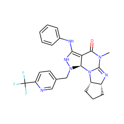 CN1C(=O)C2=C(Nc3ccccc3)NN(Cc3ccc(C(F)(F)F)nc3)[C@@H]2N2C1=N[C@@H]1CCC[C@@H]12 ZINC000653692025