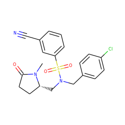 CN1C(=O)CC[C@H]1CN(Cc1ccc(Cl)cc1)S(=O)(=O)c1cccc(C#N)c1 ZINC000103239924