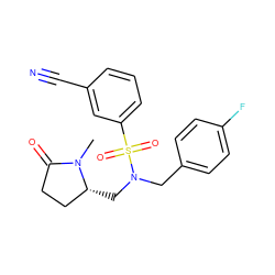 CN1C(=O)CC[C@H]1CN(Cc1ccc(F)cc1)S(=O)(=O)c1cccc(C#N)c1 ZINC000103239906