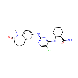 CN1C(=O)CCCc2cc(Nc3ncc(Cl)c(N[C@@H]4CCCC[C@H]4C(N)=O)n3)ccc21 ZINC000084729500