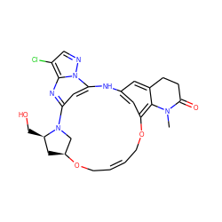 CN1C(=O)CCc2cc3cc(c21)OC/C=C/CO[C@H]1C[C@@H](CO)N(C1)c1cc(n2ncc(Cl)c2n1)N3 ZINC001772648408