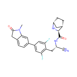 CN1C(=O)Cc2ccc(-c3cc(F)c(C[C@@H](C#N)NC(=O)[C@H]4N[C@@H]5CC[C@H]4C5)c(F)c3)cc21 ZINC000219321367