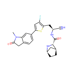 CN1C(=O)Cc2ccc(-c3cc(F)c(C[C@@H](C#N)NC(=O)[C@H]4N[C@@H]5CC[C@H]4C5)s3)cc21 ZINC000169708980