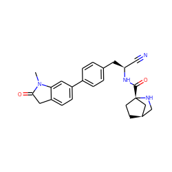 CN1C(=O)Cc2ccc(-c3ccc(C[C@@H](C#N)NC(=O)[C@@]45CC[C@H](CN4)C5)cc3)cc21 ZINC000169710007