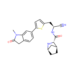 CN1C(=O)Cc2ccc(-c3ccc(C[C@@H](C#N)NC(=O)[C@H]4N[C@@H]5CC[C@H]4C5)s3)cc21 ZINC000169708951