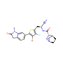 CN1C(=O)Cc2ccc(-c3sc(C[C@@H](C#N)NC(=O)[C@H]4N[C@@H]5CC[C@H]4C5)c(F)c3Br)cc21 ZINC000169708978