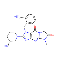 CN1C(=O)Cn2c1nc1nc(N3CCC[C@@H](N)C3)n(Cc3ccccc3C#N)c1c2=O ZINC000147208864