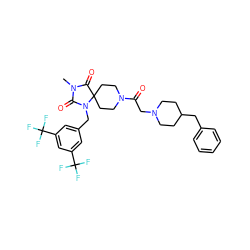 CN1C(=O)N(Cc2cc(C(F)(F)F)cc(C(F)(F)F)c2)C2(CCN(C(=O)CN3CCC(Cc4ccccc4)CC3)CC2)C1=O ZINC000026505485