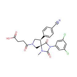 CN1C(=O)N(c2cc(Cl)cc(Cl)c2)C(=O)[C@]12CN(C(=O)CCC(=O)O)C[C@H]2c1ccc(C#N)cc1 ZINC000037858953