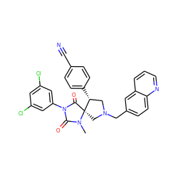 CN1C(=O)N(c2cc(Cl)cc(Cl)c2)C(=O)[C@]12CN(Cc1ccc3ncccc3c1)C[C@H]2c1ccc(C#N)cc1 ZINC000037858957