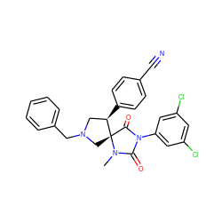 CN1C(=O)N(c2cc(Cl)cc(Cl)c2)C(=O)[C@]12CN(Cc1ccccc1)C[C@H]2c1ccc(C#N)cc1 ZINC000037858959