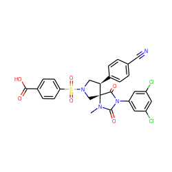 CN1C(=O)N(c2cc(Cl)cc(Cl)c2)C(=O)[C@]12CN(S(=O)(=O)c1ccc(C(=O)O)cc1)C[C@H]2c1ccc(C#N)cc1 ZINC000037858955