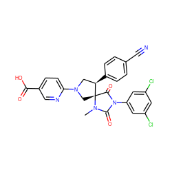 CN1C(=O)N(c2cc(Cl)cc(Cl)c2)C(=O)[C@]12CN(c1ccc(C(=O)O)cn1)C[C@H]2c1ccc(C#N)cc1 ZINC000043130513