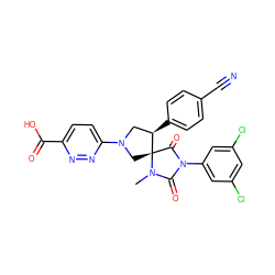 CN1C(=O)N(c2cc(Cl)cc(Cl)c2)C(=O)[C@]12CN(c1ccc(C(=O)O)nn1)C[C@H]2c1ccc(C#N)cc1 ZINC000049793292