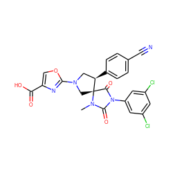 CN1C(=O)N(c2cc(Cl)cc(Cl)c2)C(=O)[C@]12CN(c1nc(C(=O)O)co1)C[C@H]2c1ccc(C#N)cc1 ZINC000049784498