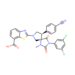 CN1C(=O)N(c2cc(Cl)cc(Cl)c2)C(=O)[C@]12CN(c1nc3cccc(C(=O)O)c3s1)C[C@H]2c1ccc(C#N)cc1 ZINC000049783997