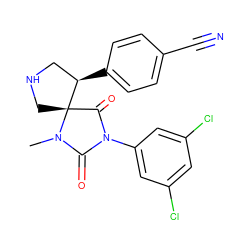 CN1C(=O)N(c2cc(Cl)cc(Cl)c2)C(=O)[C@]12CNC[C@H]2c1ccc(C#N)cc1 ZINC000034661368