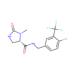 CN1C(=O)NC[C@H]1C(=O)NCc1ccc(Cl)c(C(F)(F)F)c1 ZINC000095565469