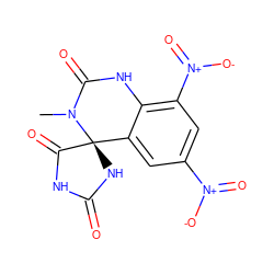 CN1C(=O)Nc2c([N+](=O)[O-])cc([N+](=O)[O-])cc2[C@@]12NC(=O)NC2=O ZINC000013456040