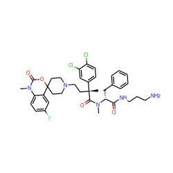 CN1C(=O)OC2(CCN(CC[C@@](C)(C(=O)N(C)[C@H](Cc3ccccc3)C(=O)NCCCN)c3ccc(Cl)c(Cl)c3)CC2)c2cc(F)ccc21 ZINC000169329591