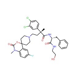 CN1C(=O)OC2(CCN(CC[C@@](C)(C(=O)N[C@H](Cc3ccccc3)C(=O)NCCO)c3ccc(Cl)c(Cl)c3)CC2)c2cc(F)ccc21 ZINC000169348418