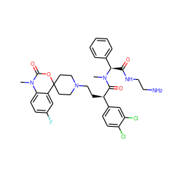 CN1C(=O)OC2(CCN(CC[C@@H](C(=O)N(C)[C@H](C(=O)NCCN)c3ccccc3)c3ccc(Cl)c(Cl)c3)CC2)c2cc(F)ccc21 ZINC000169325813