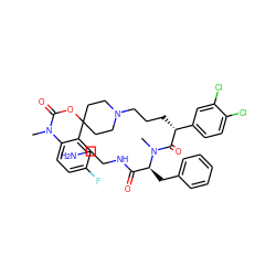 CN1C(=O)OC2(CCN(CCC[C@@H](C(=O)N(C)[C@@H](Cc3ccccc3)C(=O)NCCN)c3ccc(Cl)c(Cl)c3)CC2)c2cc(F)ccc21 ZINC000169330665