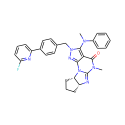 CN1C(=O)c2c(nn(Cc3ccc(-c4cccc(F)n4)cc3)c2N(C)c2ccccc2)N2C1=N[C@@H]1CCC[C@@H]12 ZINC000653704204