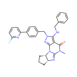 CN1C(=O)c2c(nn(Cc3ccc(-c4cccc(F)n4)cc3)c2NCc2ccccc2)N2C1=N[C@@H]1CCC[C@@H]12 ZINC000653704210