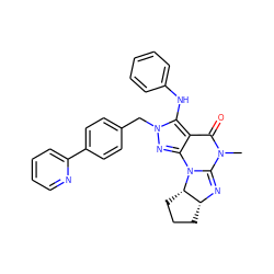 CN1C(=O)c2c(nn(Cc3ccc(-c4ccccn4)cc3)c2Nc2ccccc2)N2C1=N[C@@H]1CCC[C@@H]12 ZINC000114562382