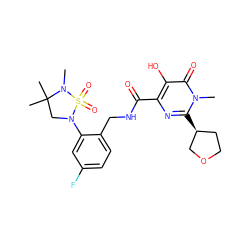 CN1C(C)(C)CN(c2cc(F)ccc2CNC(=O)c2nc([C@H]3CCOC3)n(C)c(=O)c2O)S1(=O)=O ZINC000299821594