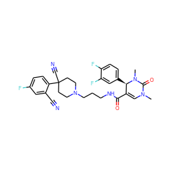 CN1C=C(C(=O)NCCCN2CCC(C#N)(c3ccc(F)cc3C#N)CC2)[C@@H](c2ccc(F)c(F)c2)N(C)C1=O ZINC000026651220