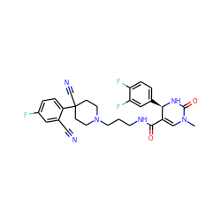 CN1C=C(C(=O)NCCCN2CCC(C#N)(c3ccc(F)cc3C#N)CC2)[C@@H](c2ccc(F)c(F)c2)NC1=O ZINC000026644456