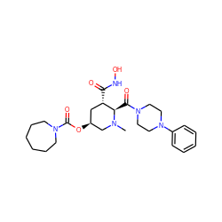 CN1C[C@@H](OC(=O)N2CCCCCC2)C[C@H](C(=O)NO)[C@H]1C(=O)N1CCN(c2ccccc2)CC1 ZINC000045287739