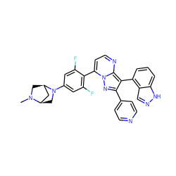 CN1C[C@@H]2C[C@H]1CN2c1cc(F)c(-c2ccnc3c(-c4cccc5[nH]ncc45)c(-c4ccncc4)nn23)c(F)c1 ZINC000064453992