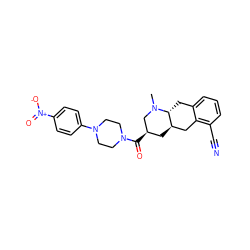 CN1C[C@H](C(=O)N2CCN(c3ccc([N+](=O)[O-])cc3)CC2)C[C@@H]2Cc3c(C#N)cccc3C[C@H]21 ZINC000028949869