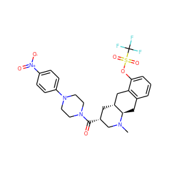 CN1C[C@H](C(=O)N2CCN(c3ccc([N+](=O)[O-])cc3)CC2)C[C@@H]2Cc3c(cccc3OS(=O)(=O)C(F)(F)F)C[C@H]21 ZINC000044093715