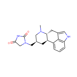 CN1C[C@H](CN2CC(=O)NC2=O)C[C@@H]2c3cccc4[nH]cc(c34)C[C@H]21 ZINC000003791049