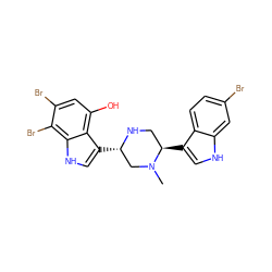 CN1C[C@H](c2c[nH]c3c(Br)c(Br)cc(O)c23)NC[C@H]1c1c[nH]c2cc(Br)ccc12 ZINC000022447401