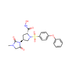 CN1CC(=O)N([C@H]2C[C@H](C(=O)NO)N(S(=O)(=O)c3ccc(Oc4ccccc4)cc3)C2)C1=O ZINC000013835763