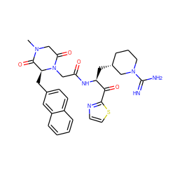 CN1CC(=O)N(CC(=O)N[C@@H](C[C@@H]2CCCN(C(=N)N)C2)C(=O)c2nccs2)[C@@H](Cc2ccc3ccccc3c2)C1=O ZINC000026499538