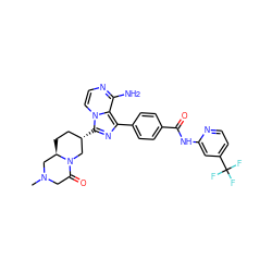 CN1CC(=O)N2C[C@@H](c3nc(-c4ccc(C(=O)Nc5cc(C(F)(F)F)ccn5)cc4)c4c(N)nccn34)CC[C@@H]2C1 ZINC000145414265