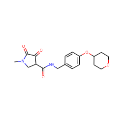 CN1CC(C(=O)NCc2ccc(OC3CCOCC3)cc2)C(=O)C1=O ZINC000205312725