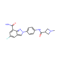 CN1CC(C(=O)Nc2ccc(-n3cc4cc(F)cc(C(N)=O)c4n3)cc2)C1 ZINC000045349671