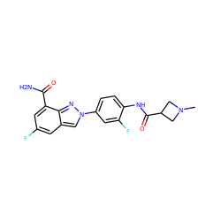 CN1CC(C(=O)Nc2ccc(-n3cc4cc(F)cc(C(N)=O)c4n3)cc2F)C1 ZINC000045387692