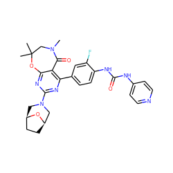 CN1CC(C)(C)Oc2nc(N3C[C@@H]4CC[C@H](C3)O4)nc(-c3ccc(NC(=O)Nc4ccncc4)c(F)c3)c2C1=O ZINC000205356047