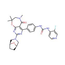 CN1CC(C)(C)Oc2nc(N3C[C@@H]4CC[C@H](C3)O4)nc(-c3ccc(NC(=O)Nc4ccncc4F)cc3)c2C1=O ZINC000225298346