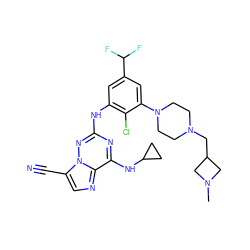 CN1CC(CN2CCN(c3cc(C(F)F)cc(Nc4nc(NC5CC5)c5ncc(C#N)n5n4)c3Cl)CC2)C1 ZINC000169711937